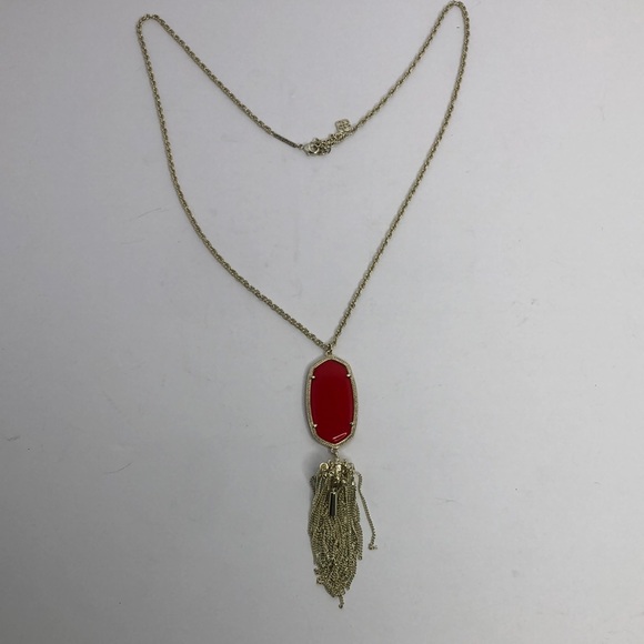 Kendra Scott Rayne Long Tassel Necklace Bright Reddish Orange Faceted Stone - Picture 1 of 8